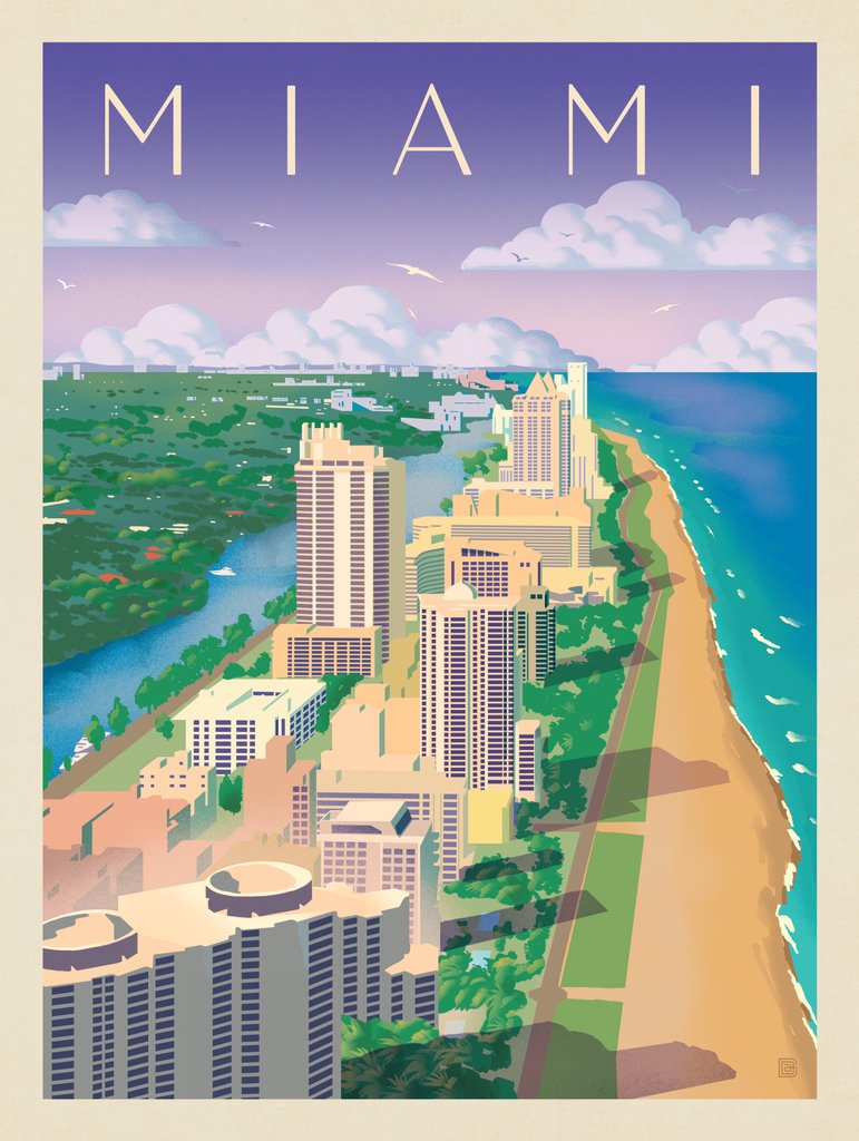 Miami, FL: Bird's Eye View - Postcards - Artwork
