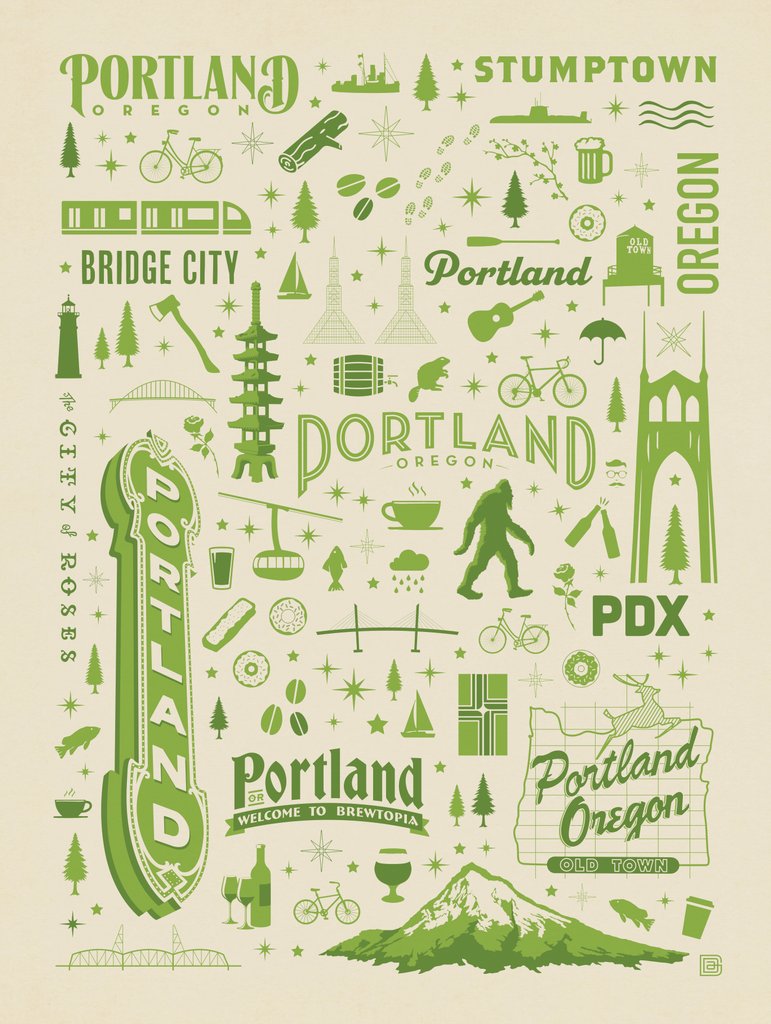 Portland, Oregon: Pattern Print - Postcards - Artwork