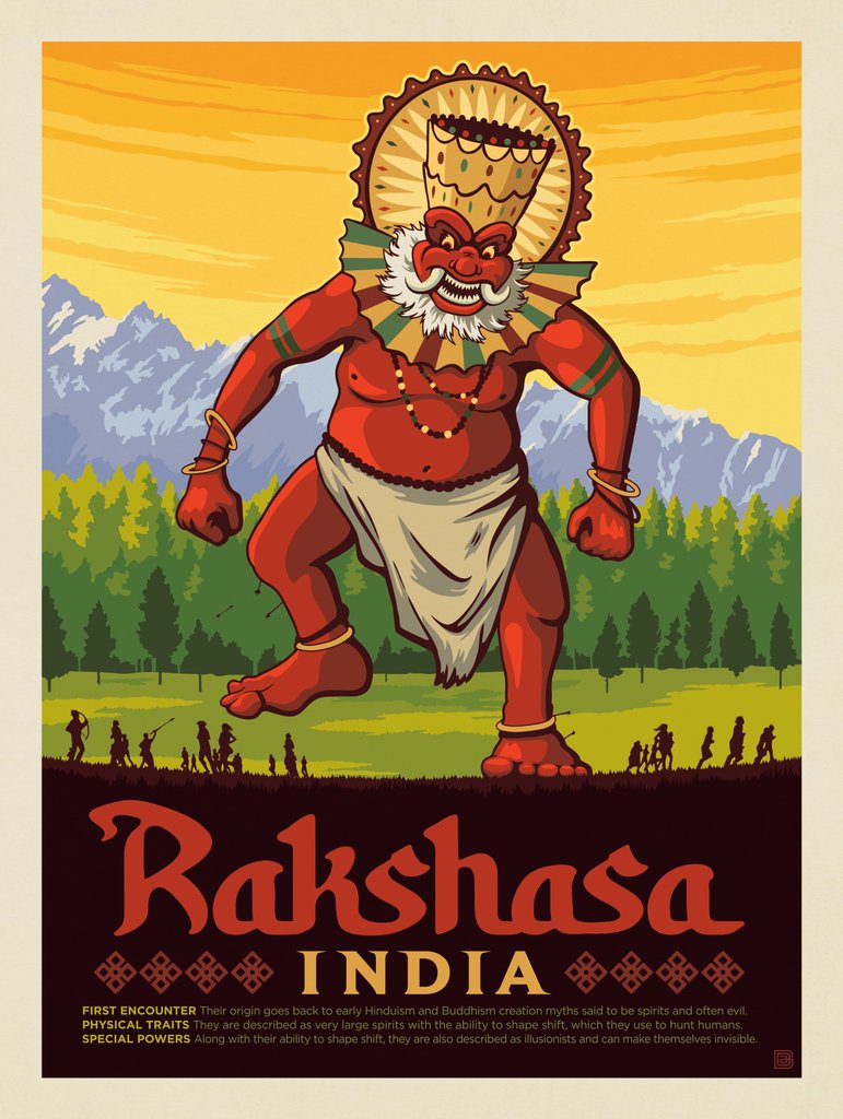 Mythical Creatures: Rakshasa (India) - Postcards - Artwork