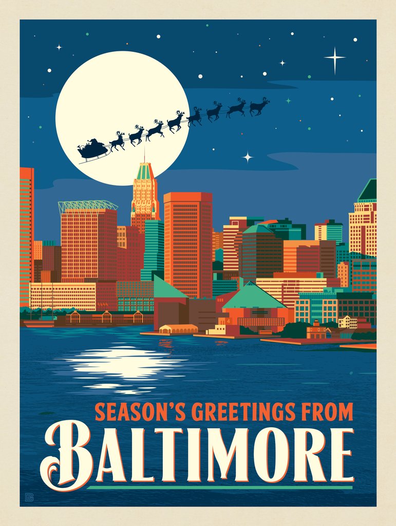 Season's Greetings From Baltimore - Metal Sign - Artwork