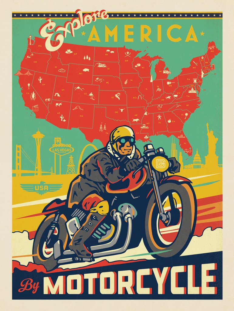 Explore America by Motorcycle - Postcards - Artwork