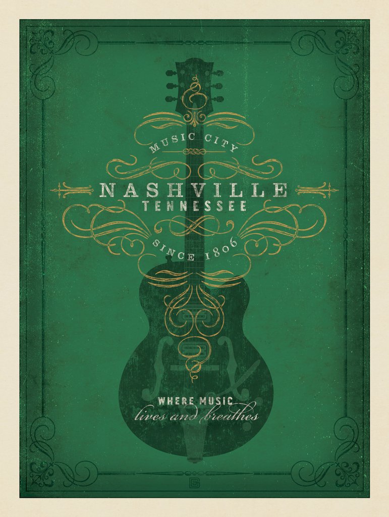 Music City: Green Electric Guitar Print - Canvas - Artwork