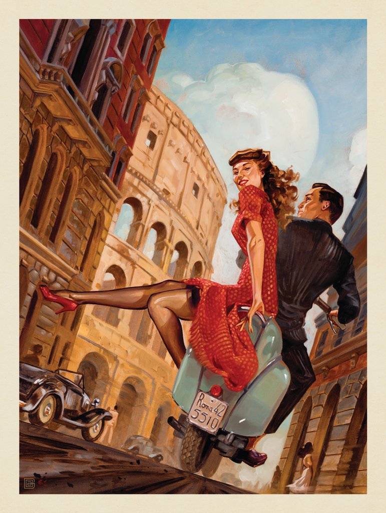 Oil Painting: Rome By Vespa - Art Print - Artwork