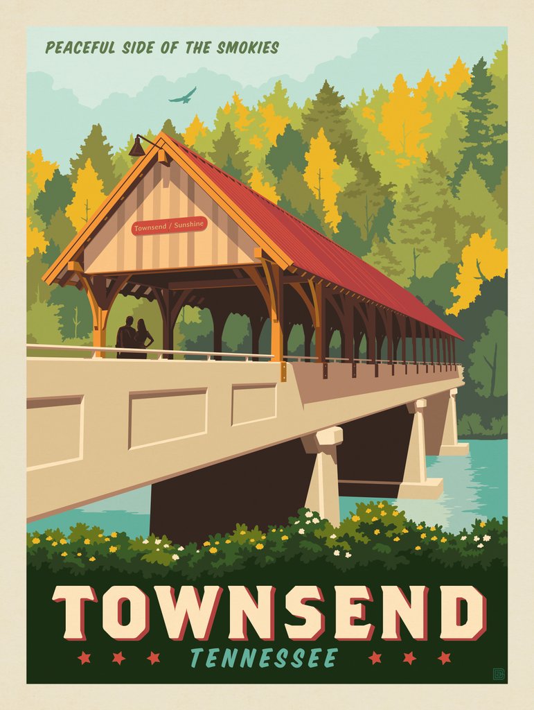 Townsend, TN: Covered Bridge - Metal Sign - Artwork