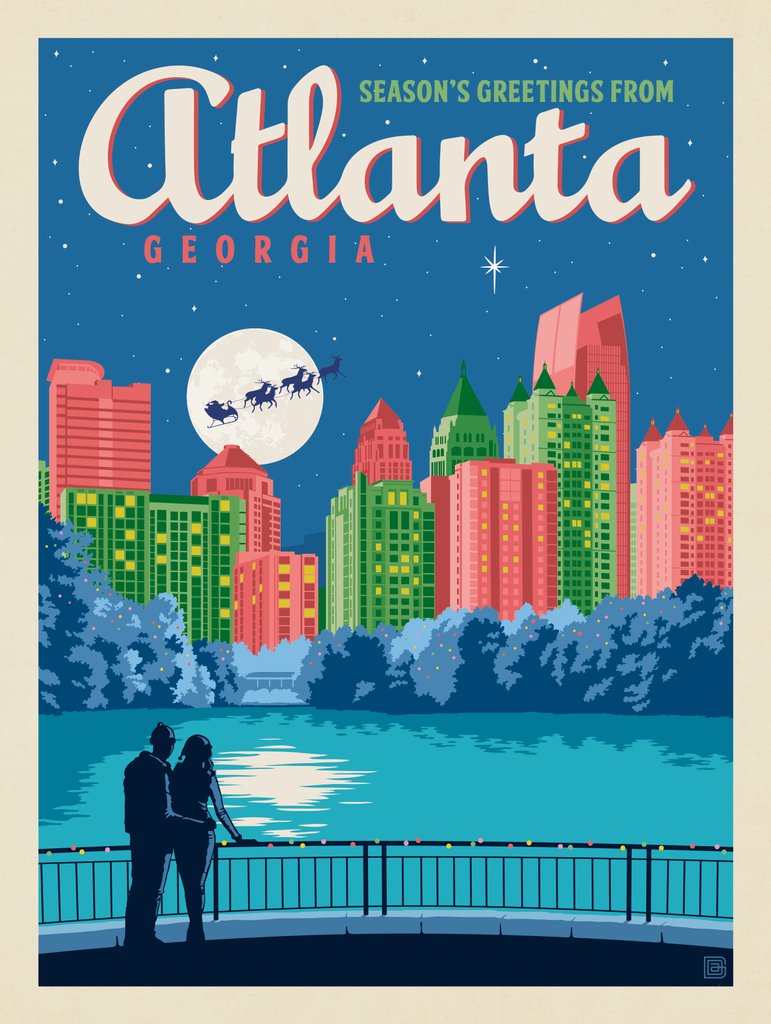 Season's Greetings From Atlanta - Metal Sign - Artwork