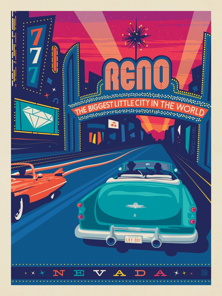 Reno, Nevada - Postcards - Artwork
