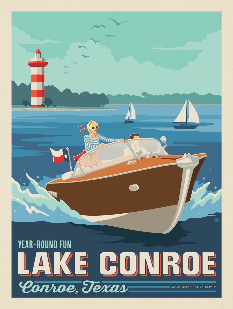 Conroe, TX: Lake Conroe - Notecards - Artwork