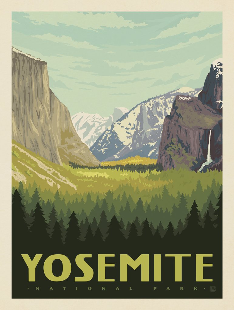 Yosemite National Park: Yosemite Valley (Vertical) - Postcards - Artwork