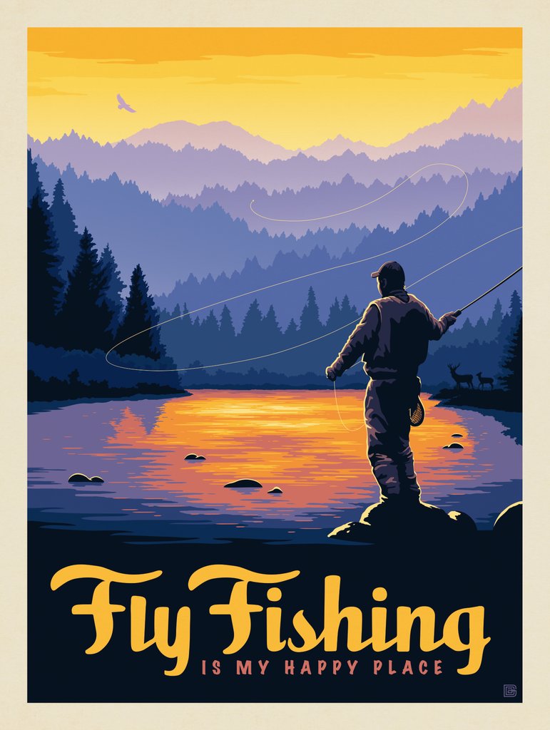 Fly Fishing (Is My Happy Place) - Postcards - Artwork