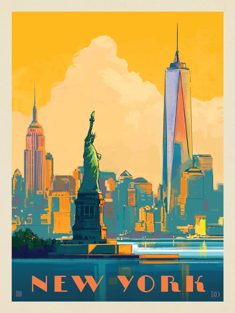 New York City: Skyline Glow - Metal Sign - Artwork