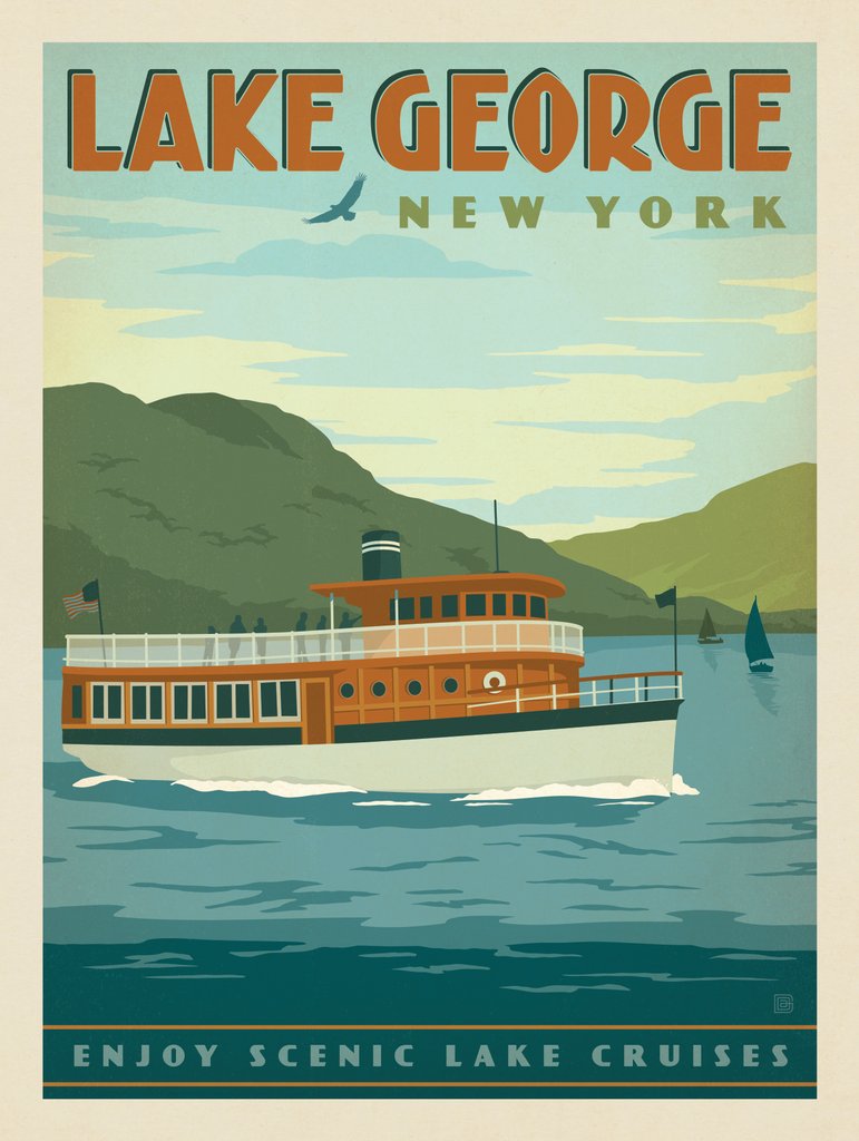 Lake George, NY: Vintage Boat - Notecards - Artwork