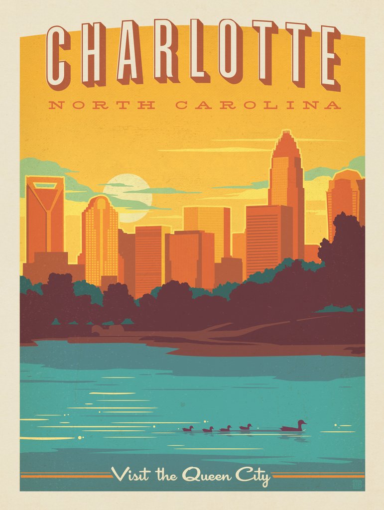 Charlotte, North Carolina - Postcards - Artwork