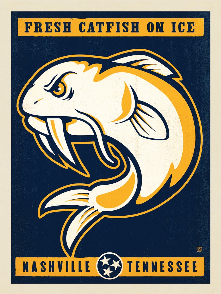 Spirit Of Nashville Hockey Fan Club: Catfish On Ice - Metal Sign - Artwork