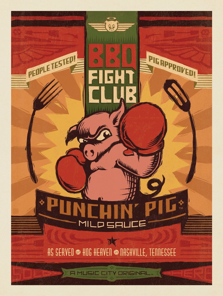 Hog Heaven BBQ Fight Club: Punchin’ Pig - Postcards - Artwork
