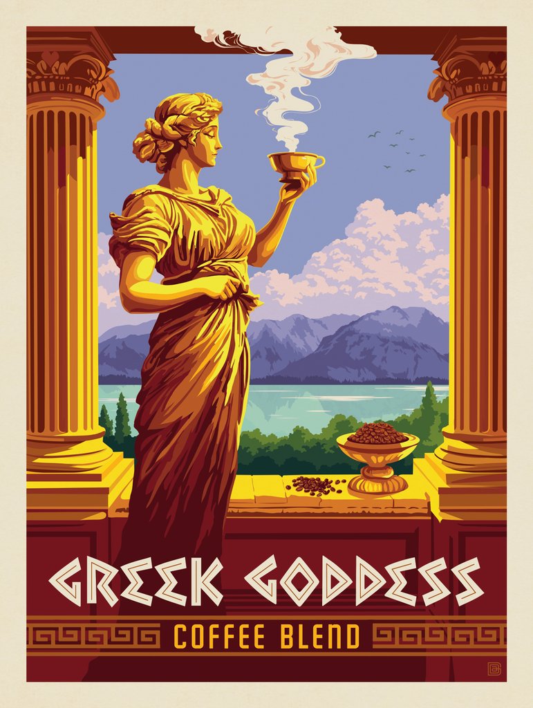 Greek Goddess Coffee - Metal Sign - Artwork