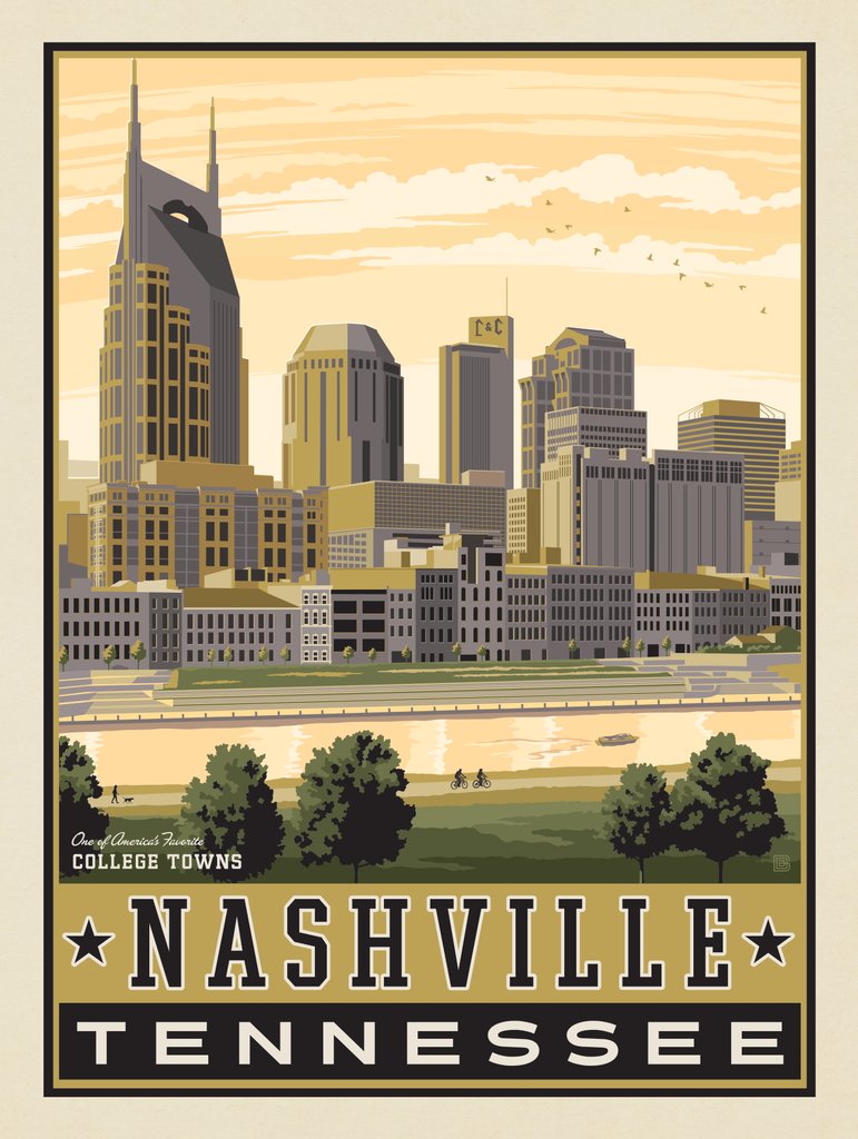 American College Towns: Nashville, TN - Canvas - Artwork