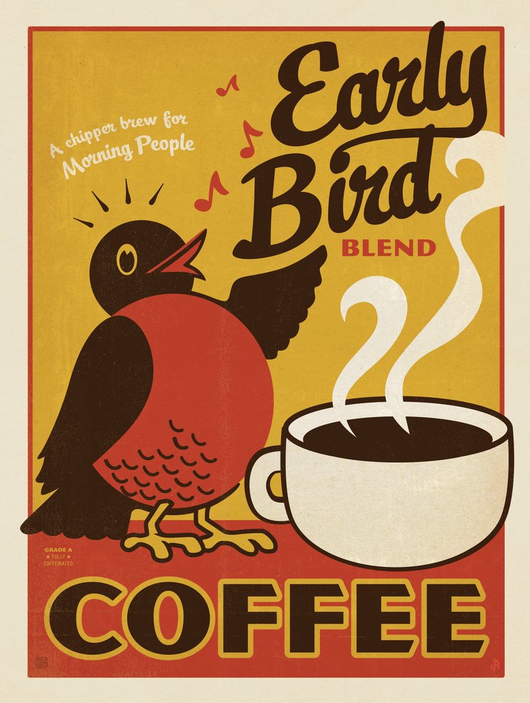 Early Bird Coffee - Postcards - Artwork