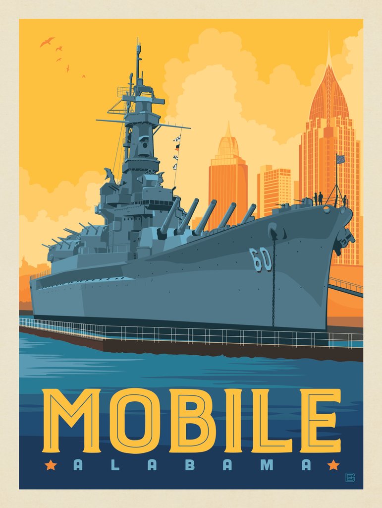 Mobile, AL: USS Alabama Battleship - Canvas - Artwork