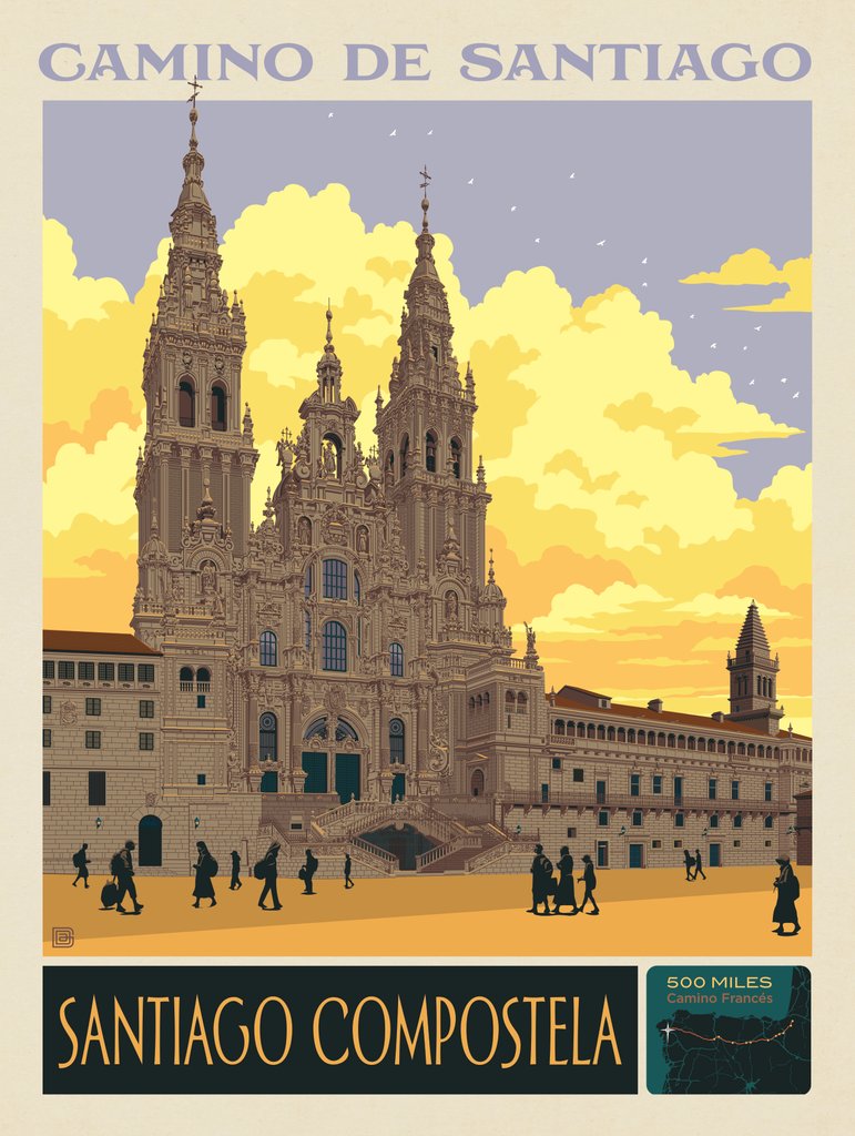 Camino De Santiago Trail: 12 Santiago Compostela - Metal Sign - Artwork