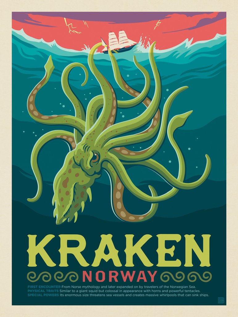 Mythical Creatures: Kraken (Norway) - Notecards - Artwork
