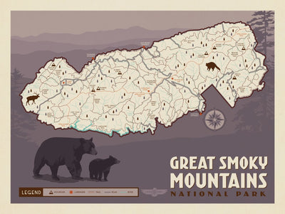Map of Great Smoky Mtns National Park - Metal Sign
