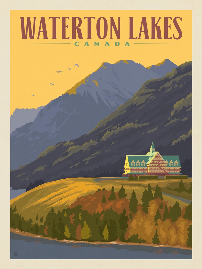 Canada: Waterton Lakes - Metal Sign - Artwork