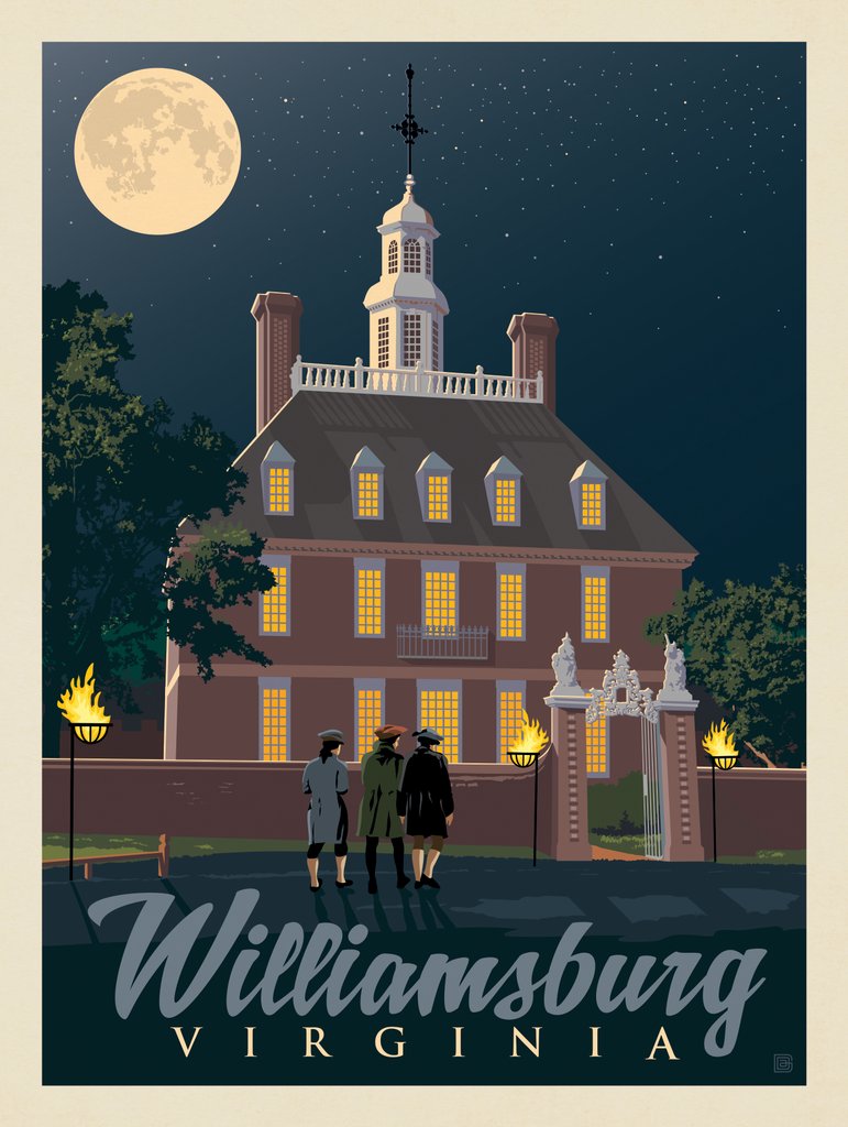 Williamsburg, VA at Night - Postcards - Artwork