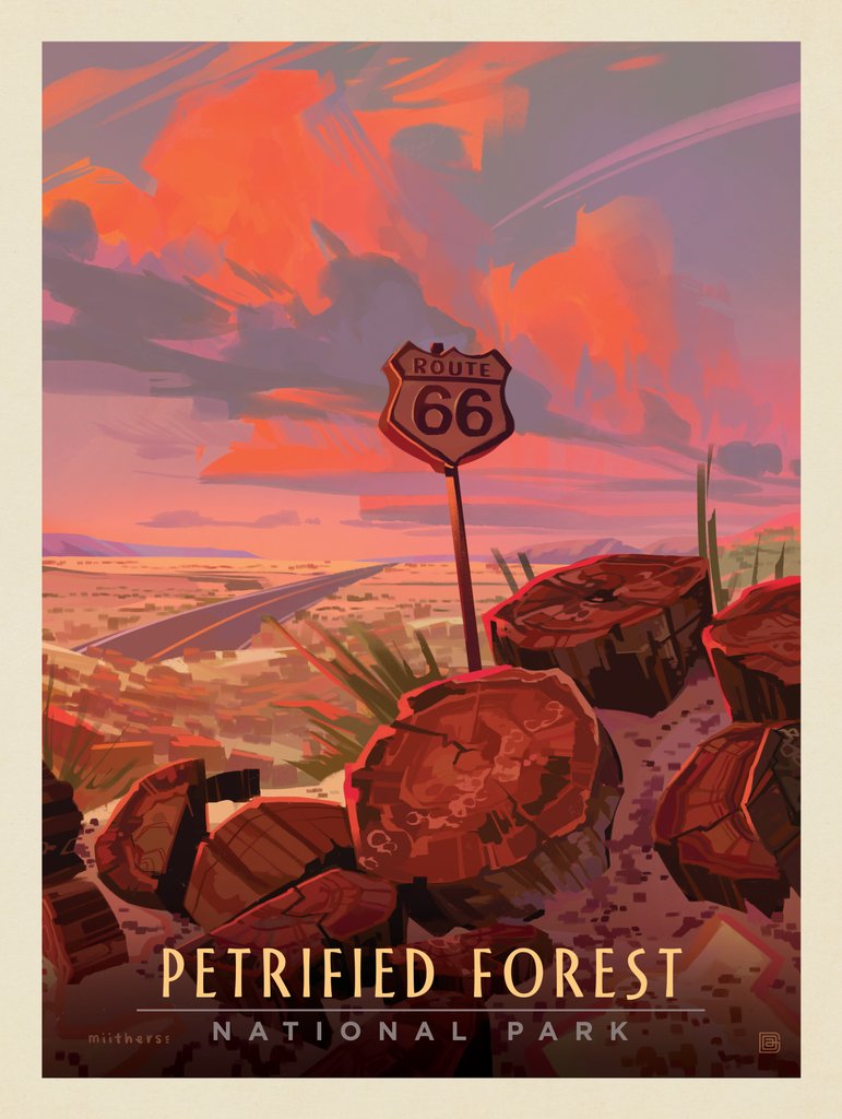 Petrified Forest National Park: Route 66 - Postcards - Artwork