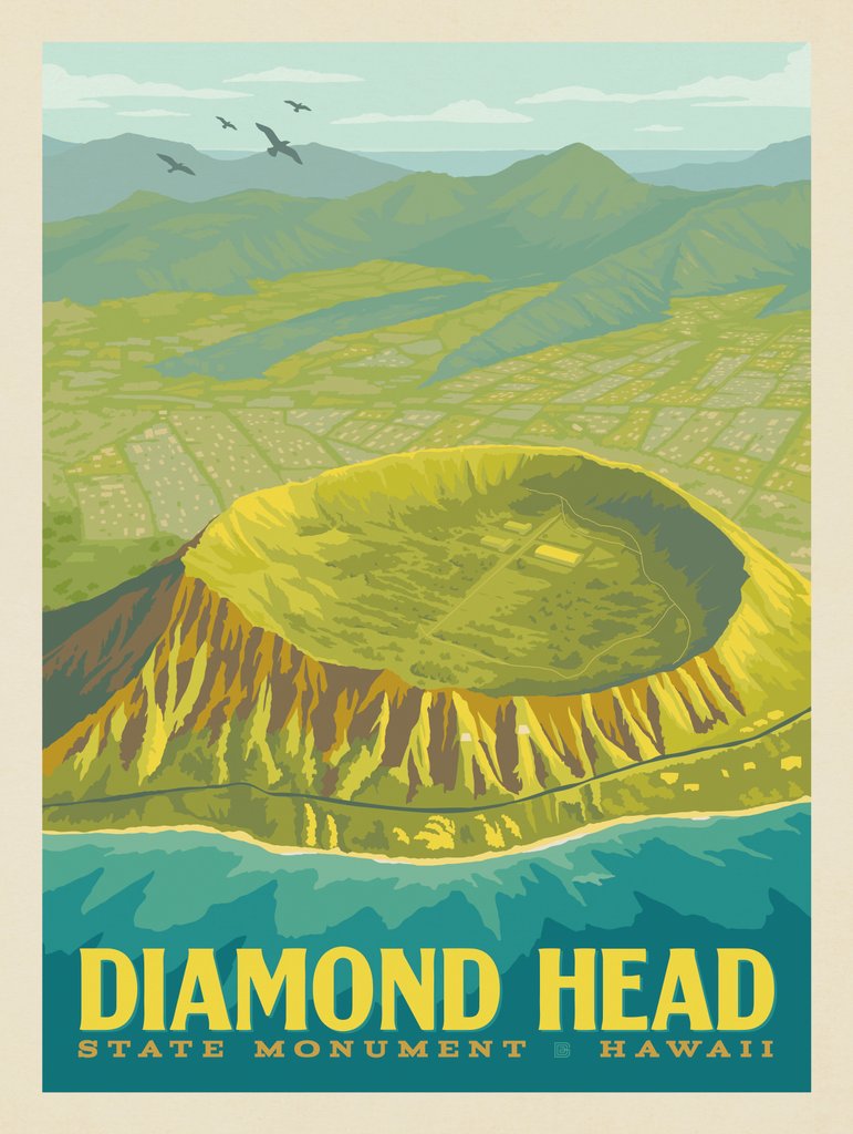 Diamond Head State Monument, Hawaii - Postcards - Artwork