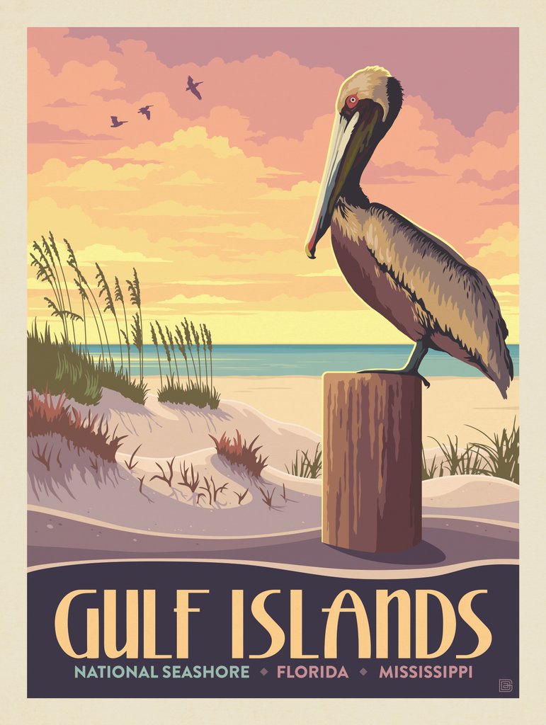 Gulf Islands National Seashore: FL, MS - Metal Sign - Artwork