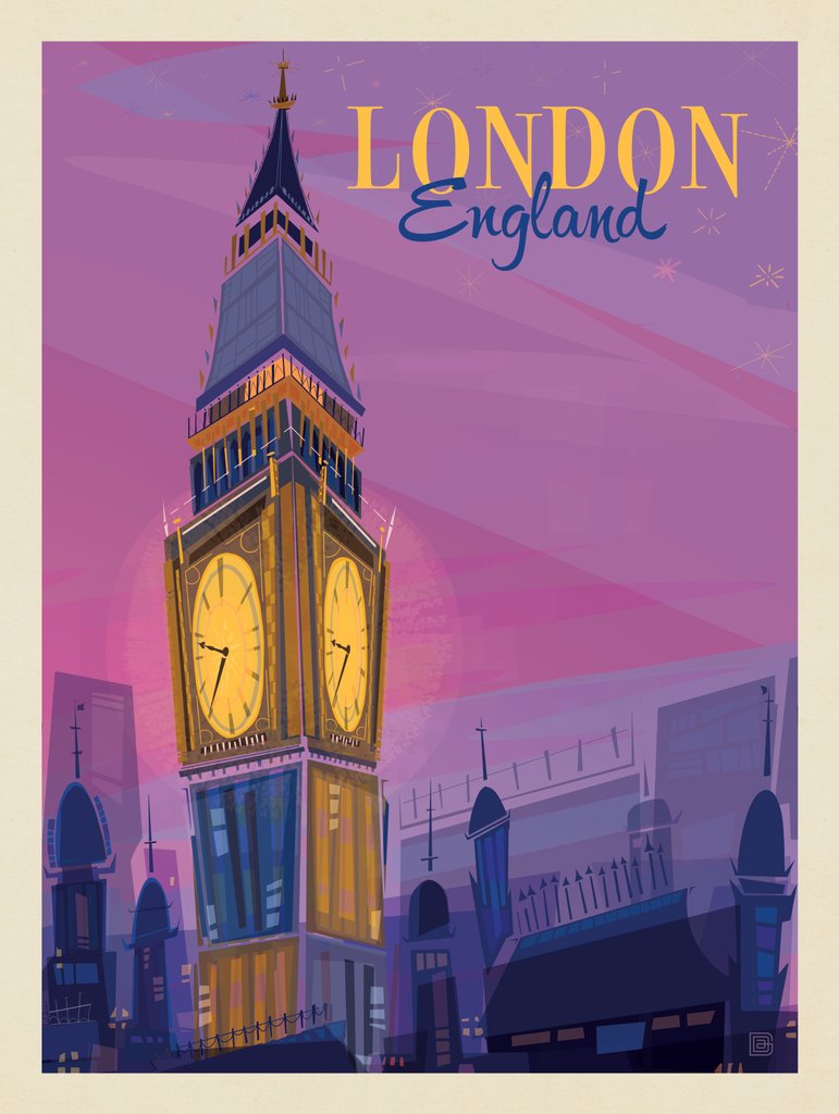 England: London, Big Ben (Mod Design) - Metal Sign - Artwork