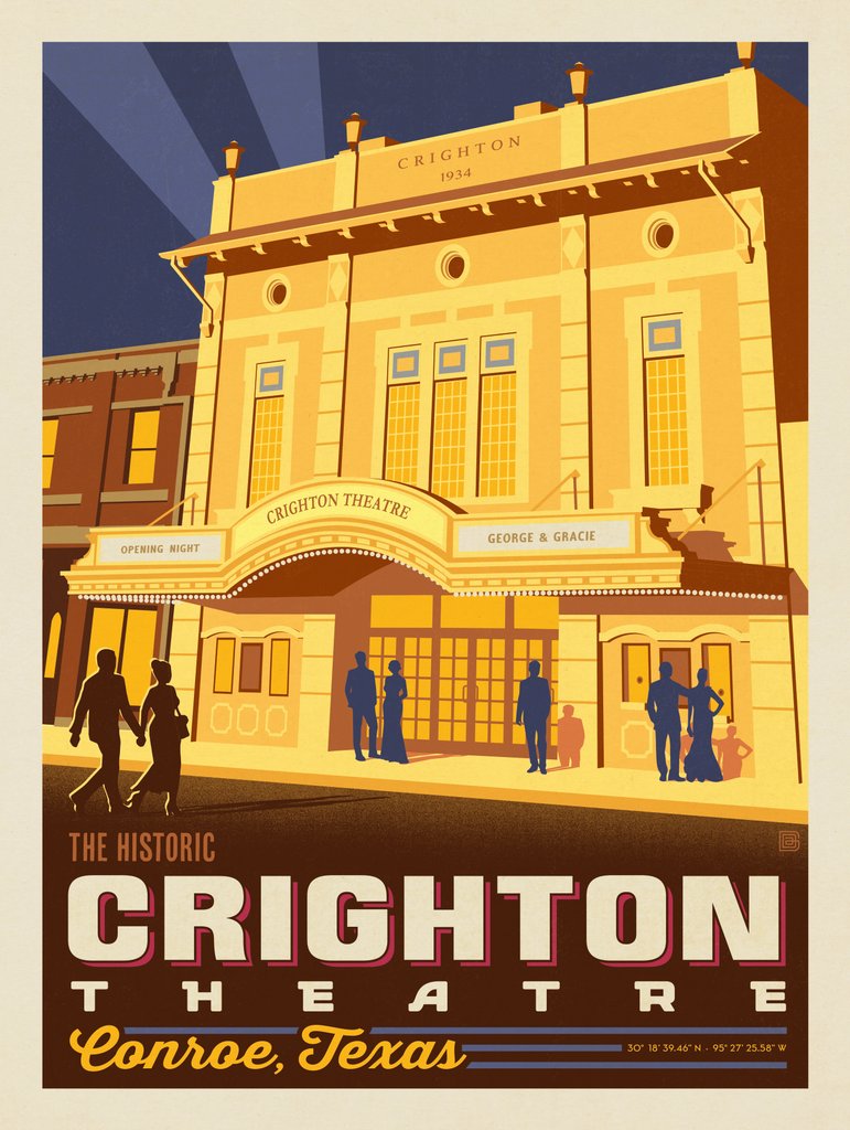 Conroe, TX: Crighton Theatre - Postcards - Artwork