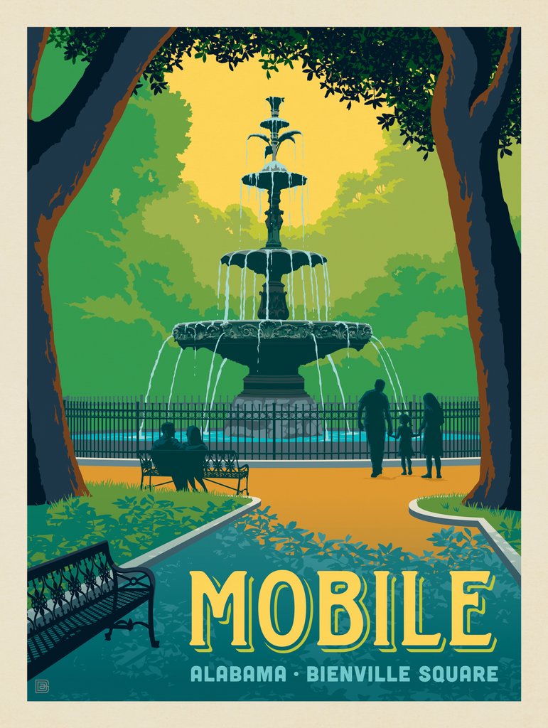 Mobile, AL: Bienville Square - Postcards - Artwork