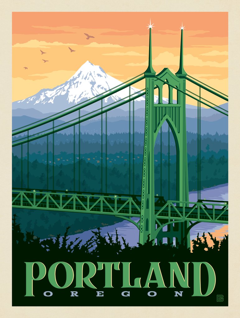 Portland, Oregon: St. Johns Bridge - Metal Sign - Artwork