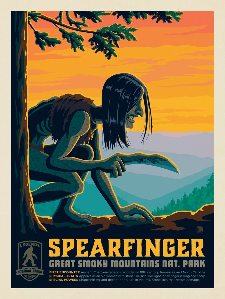 Legends Of The National Parks: Great Smoky Mountain's Spearfinger - Metal Sign - Artwork