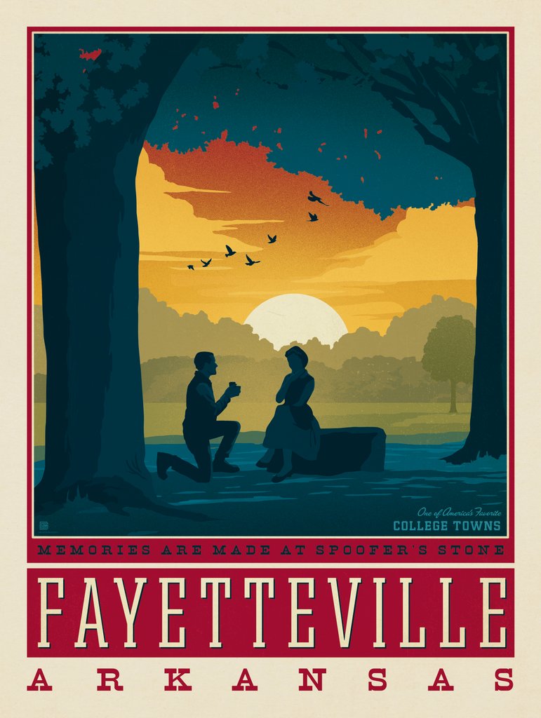 American College Towns: Fayetteville, Arkansas - Metal Sign - Artwork