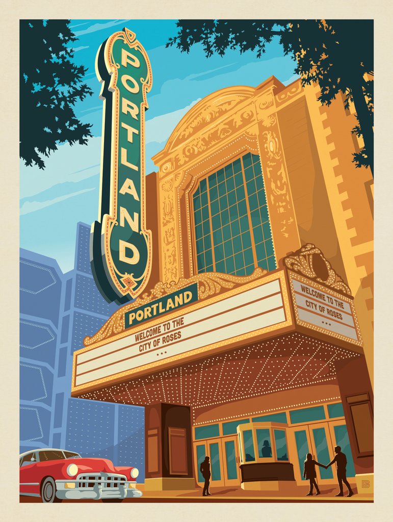 Portland, Oregon: Historic Theater - Metal Sign - Artwork