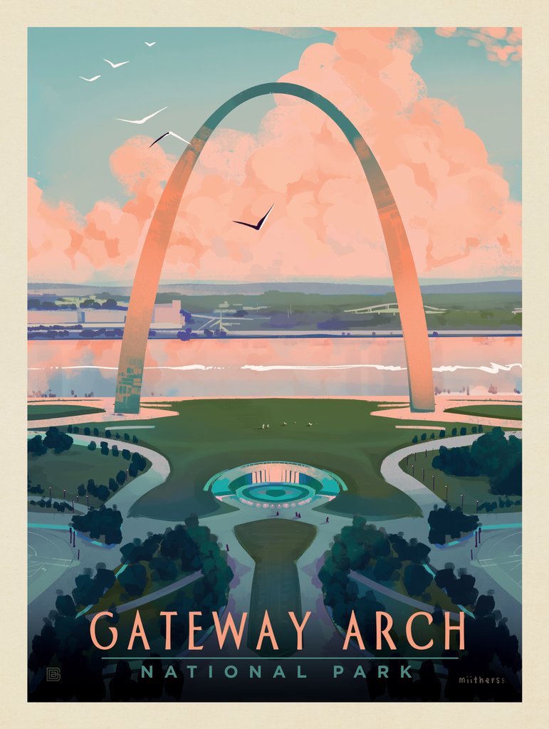 Gateway Arch National Park: Bird's-eye View - Metal Sign - Artwork