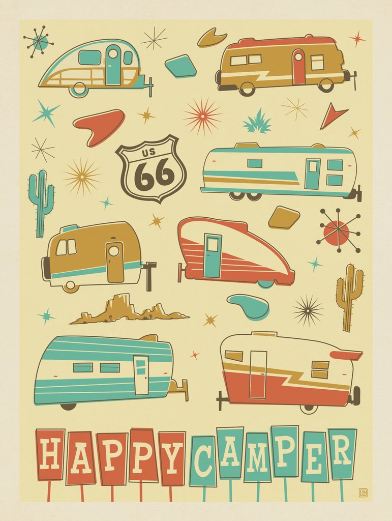 Happy Camper (Trailer Pattern Print) - Notecards - Artwork