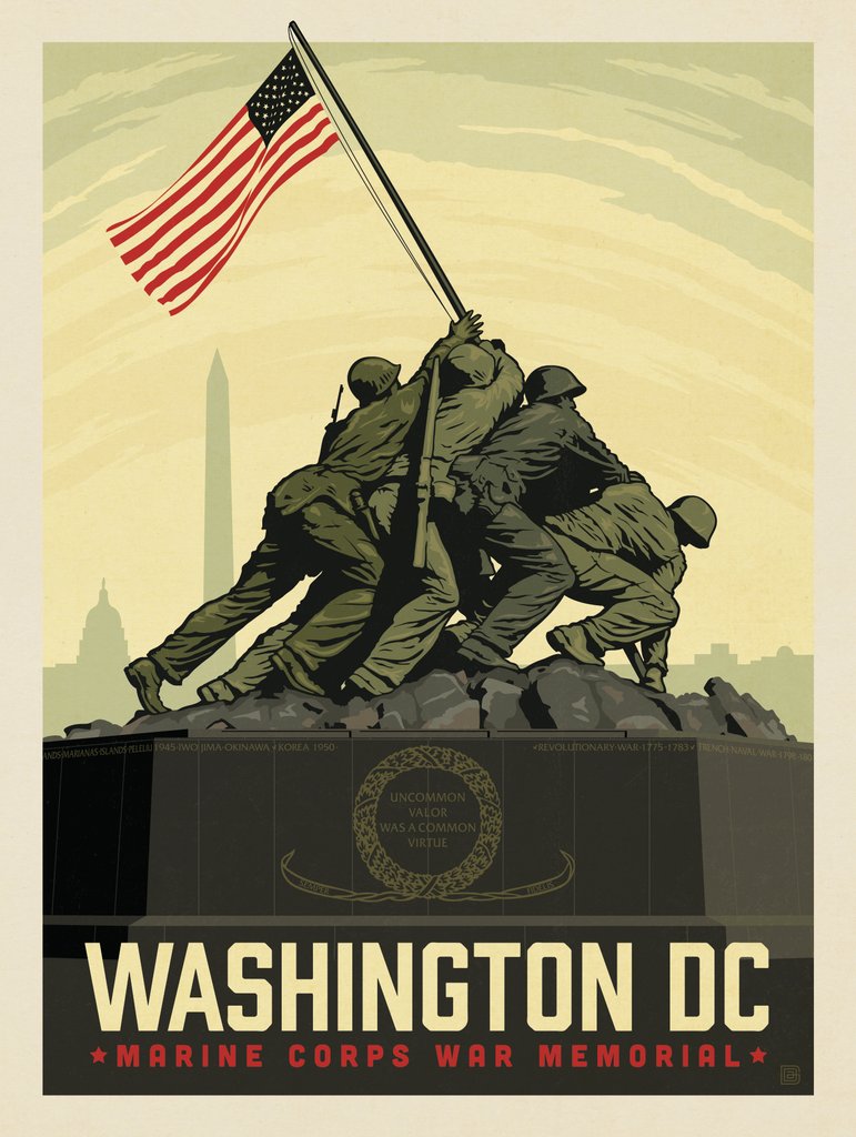 Washington, DC: Marine Corps War Memorial - Notecards - Artwork