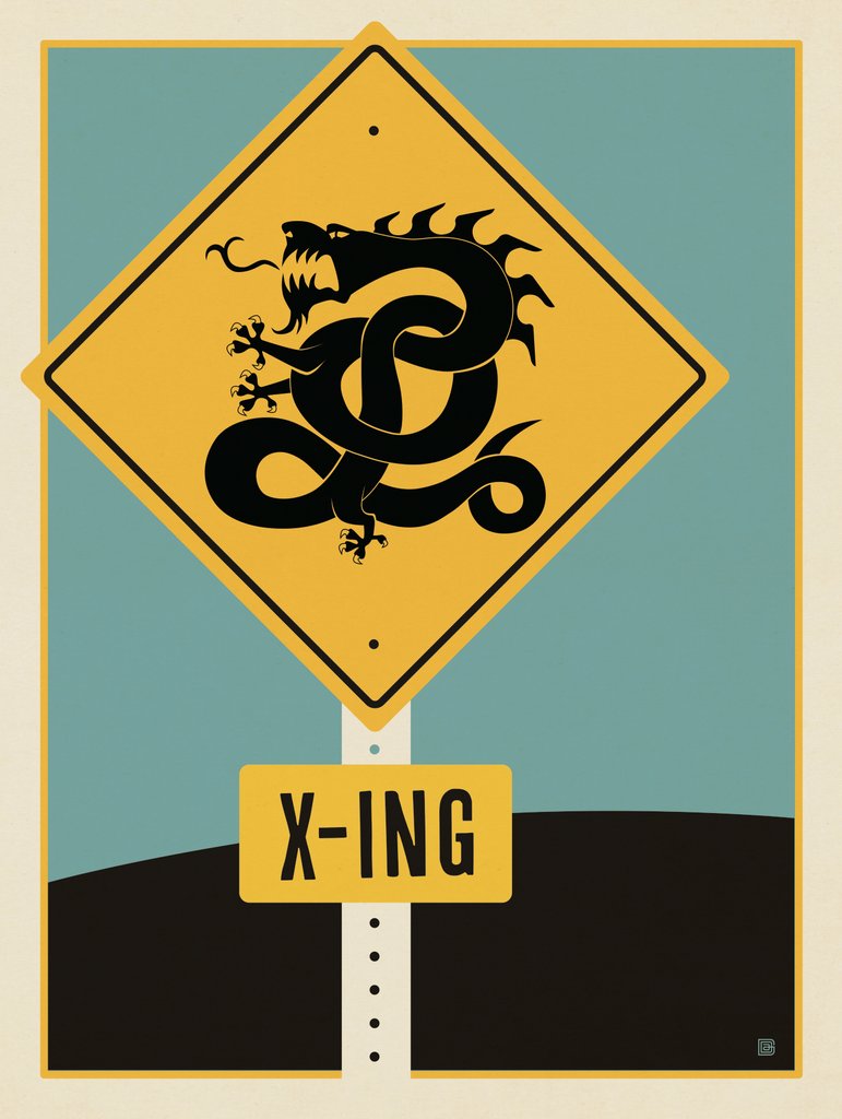 Crossing Sign: Dragon X-ing - Postcards - Artwork