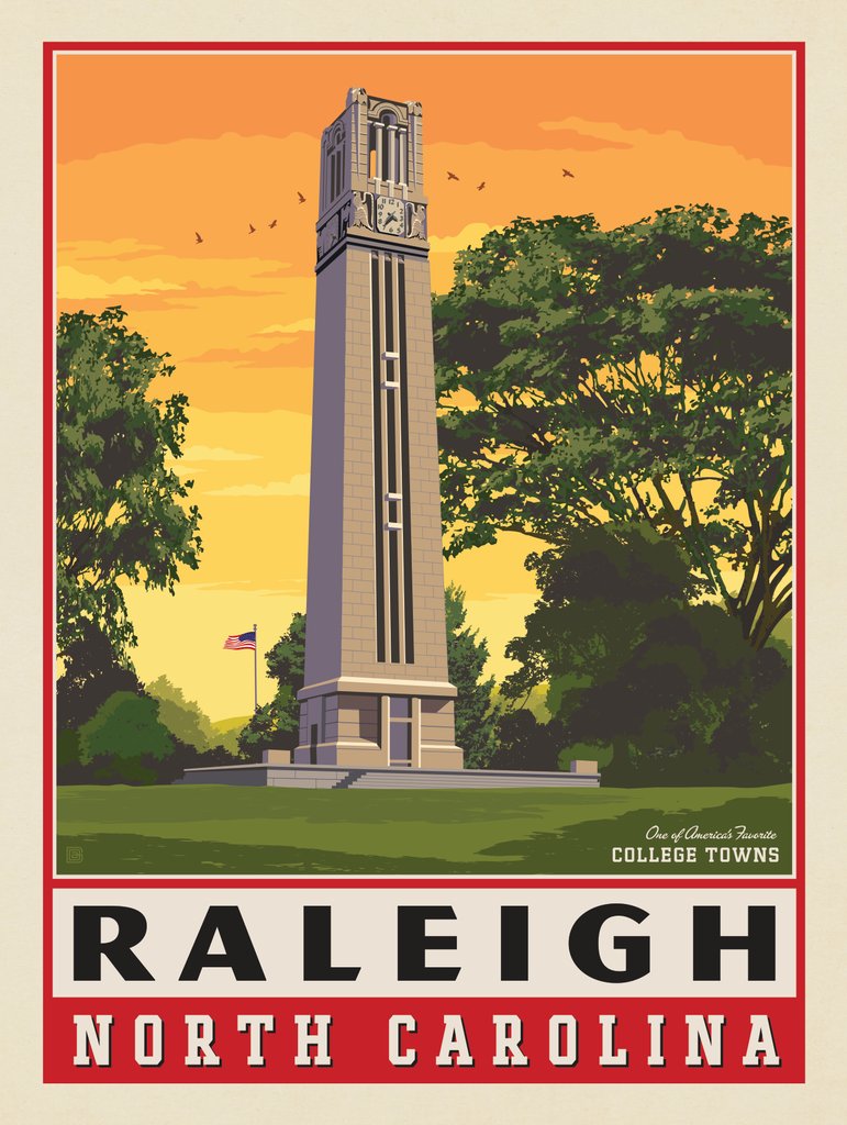 American College Towns: Raleigh, NC - Art Print - Artwork