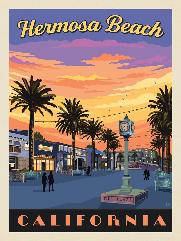 Hermosa Beach, California (Pier Plaza) - Notecards - Artwork