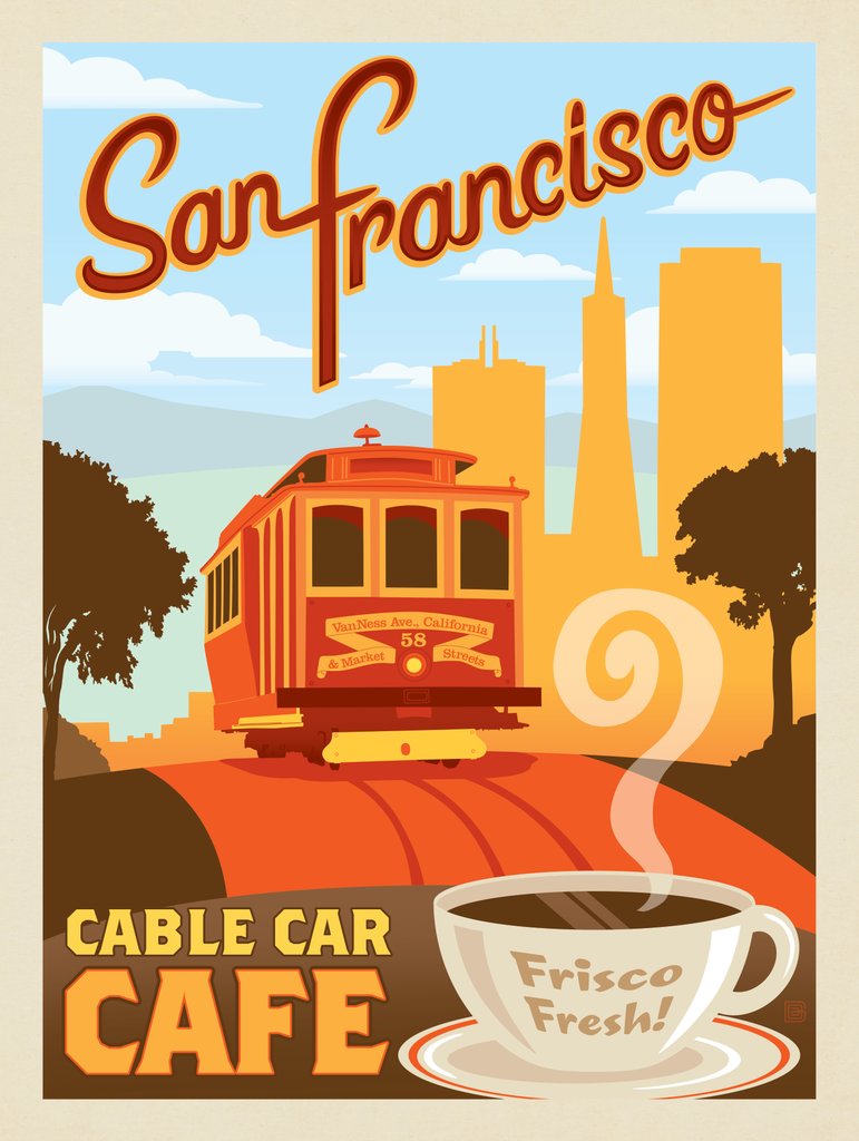 San Francisco: Cable Car Cafe - Art Print - Artwork