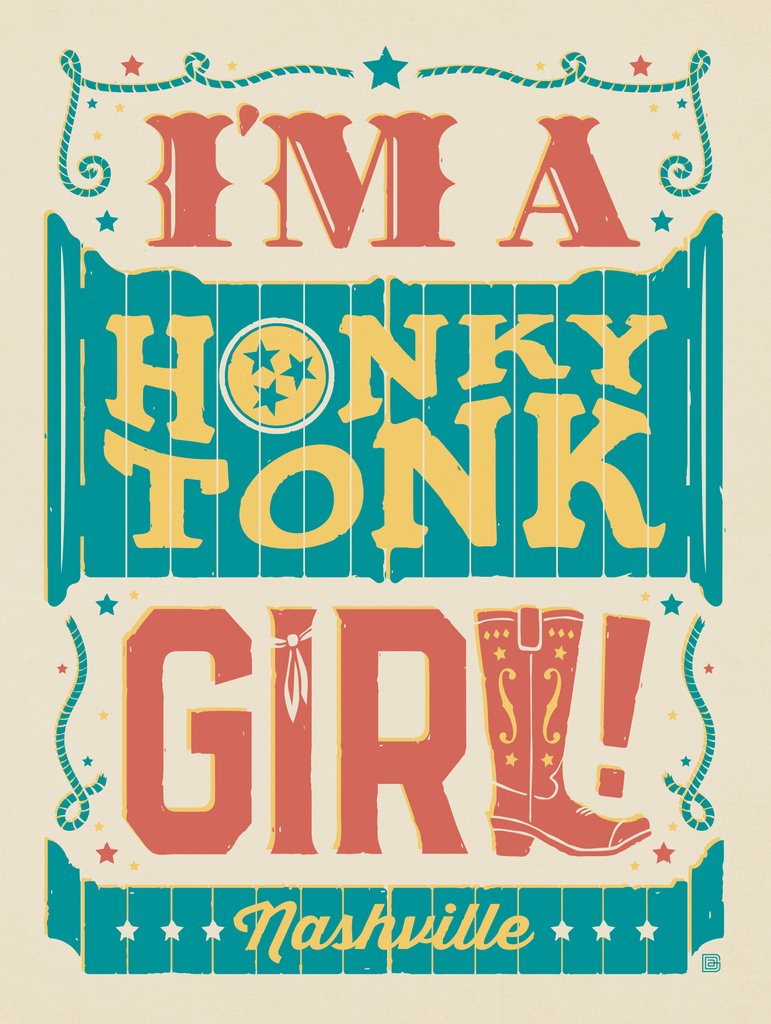Lyric Print: I'm A Honky Tonk Girl - Postcards - Artwork
