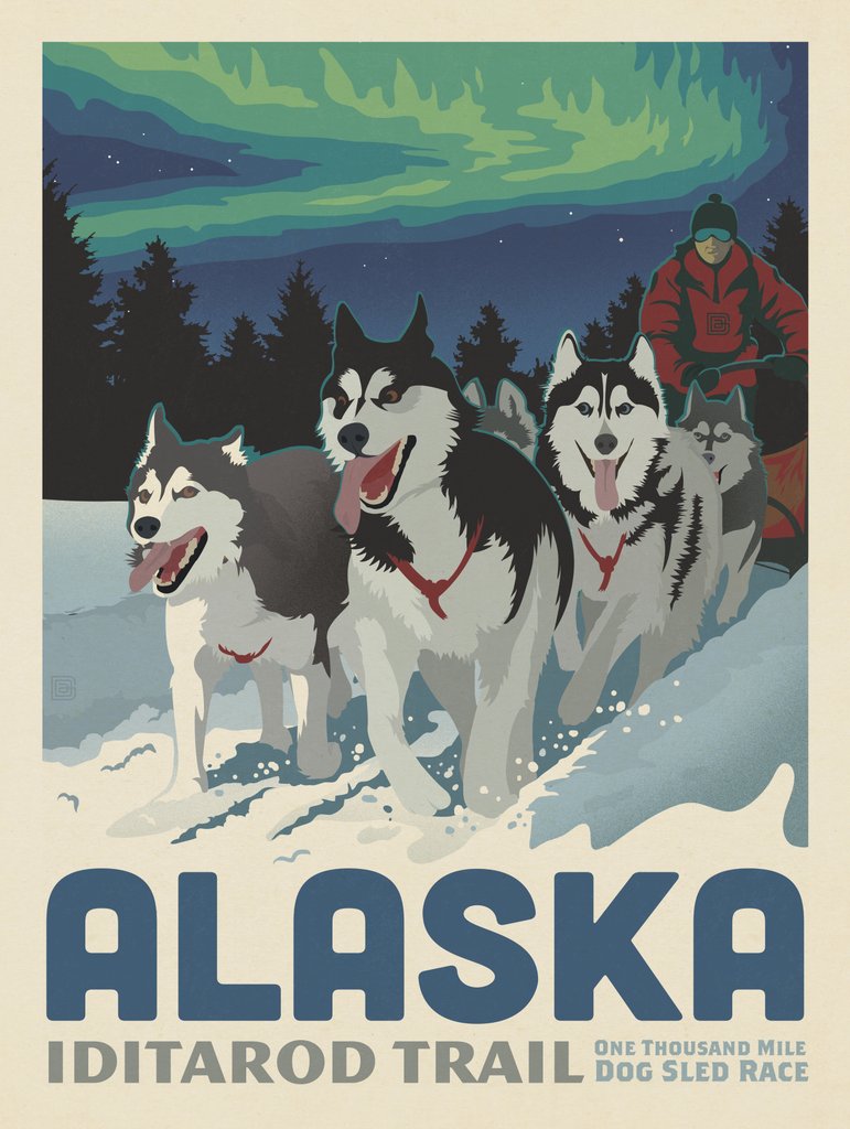 Alaska: Iditarod Trail Dog Sledding - Notecards - Artwork