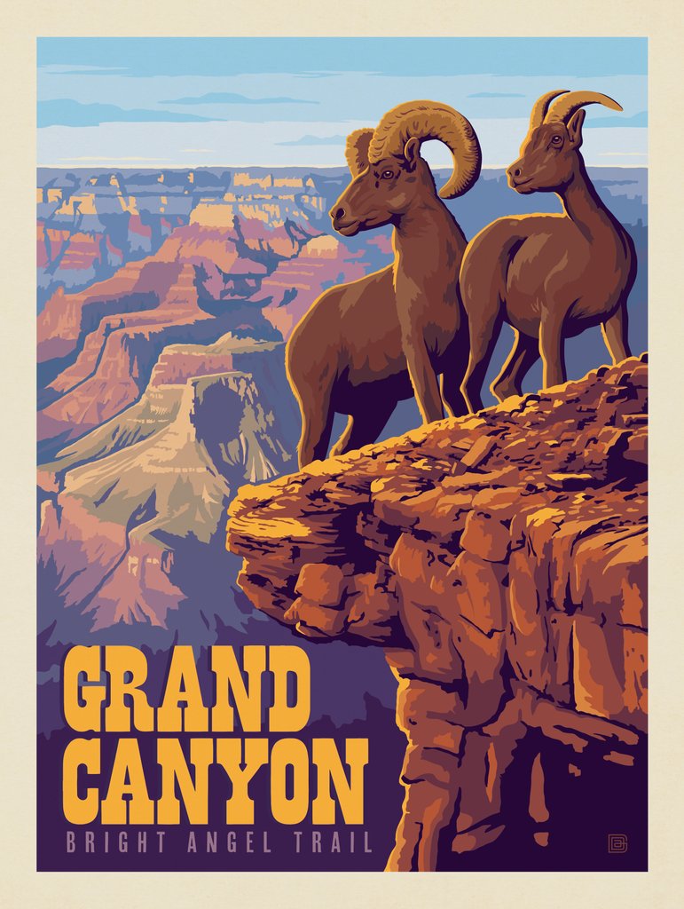 Grand Canyon National Park: Bright Angel Trail - Metal Sign - Artwork