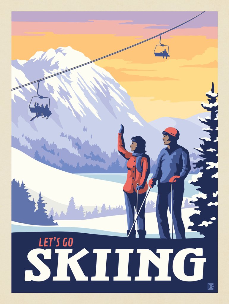 Classic Ski Design: Let's Go Skiing - Canvas - Artwork