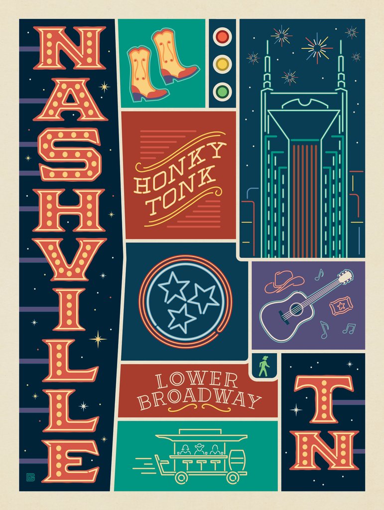 Nashville Neon Honky Tonk - Canvas - Artwork
