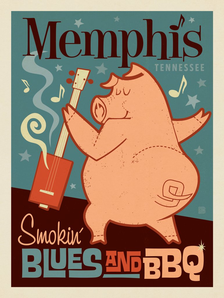 Memphis, TN: Blues & BBQ - Canvas - Artwork